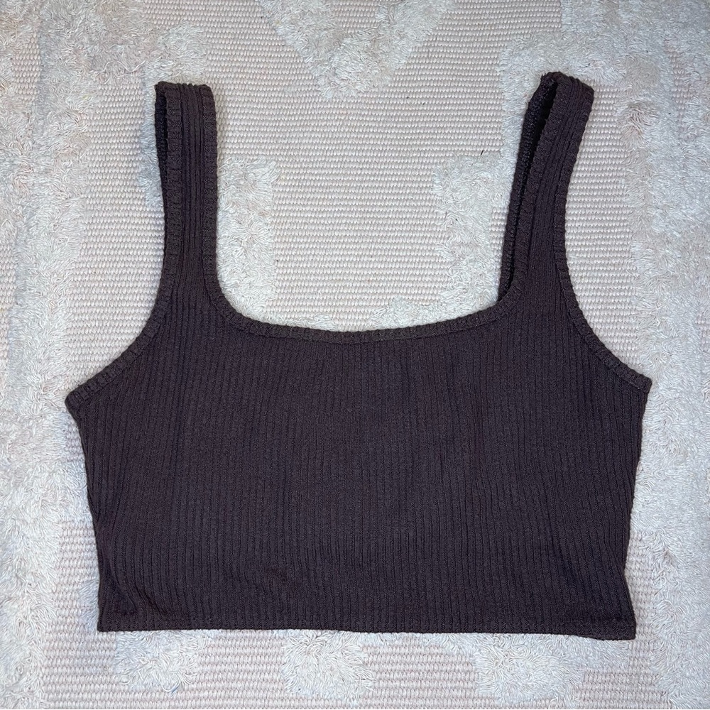 Abercrombie & Fitch Brown Ribbed Lounge Bralette Tank Top Women’s Size Small - Picture 2 of 5